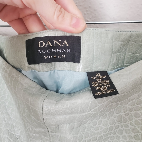 Women's Plus Dana Buchman Sage Green Crocodile Style Lamb Leather Pants Vintage - Picture 5 of 5